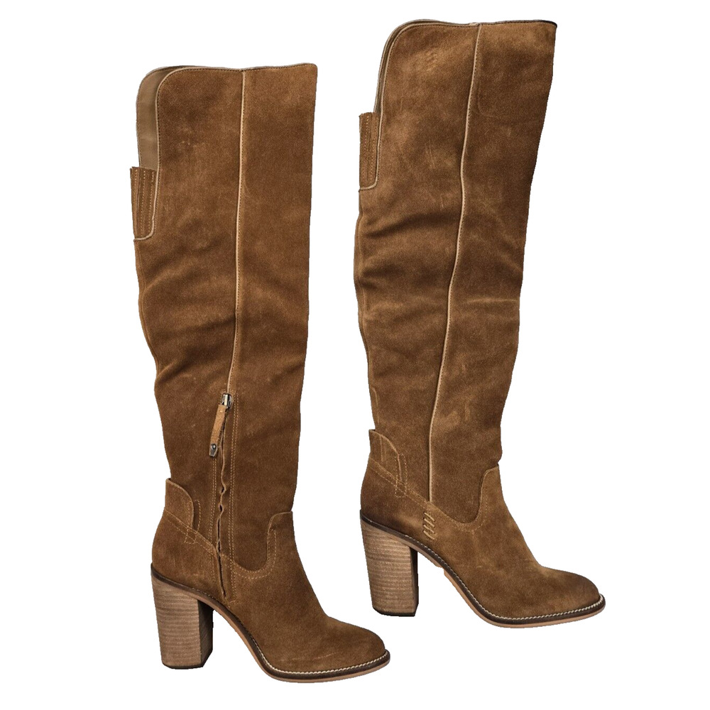 Women's Dolce Vita Size 6.5 Ohanna Suede Over The Knee Stacked Heel Boot Brown